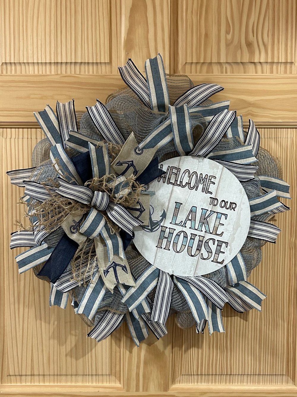 Welcome to Our Lake House Navy & White Decorative Wreath